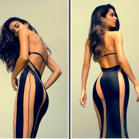 GSQ Angelina Mesh Satin Midi Dress RARE - Picture 1 of 8